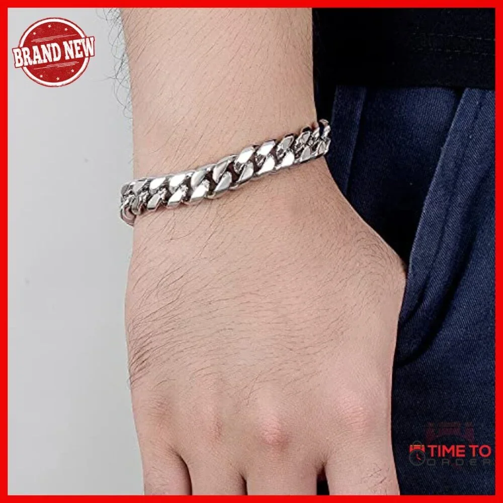 Men's 925 Sterling Silver Cuban Link Bracelet 12MM 9